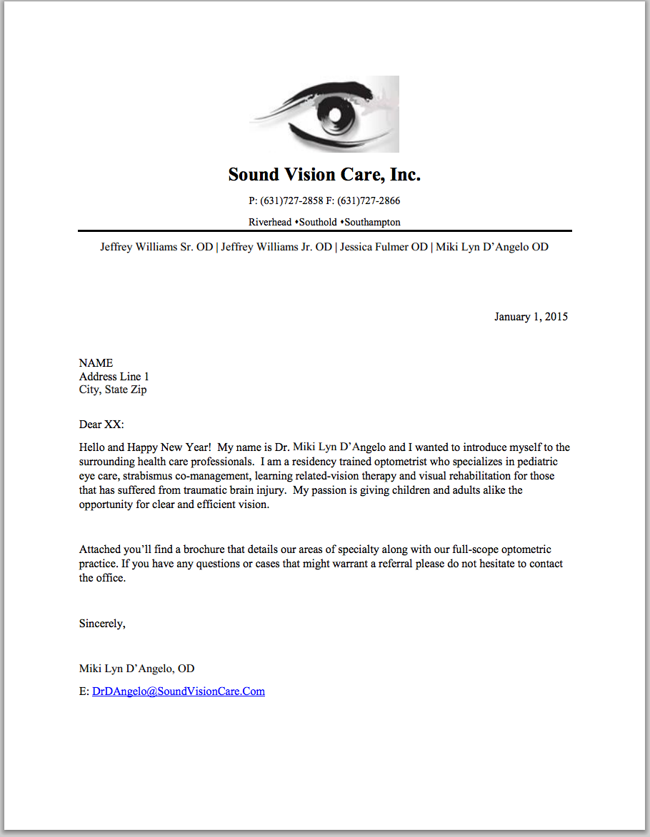 vision therapy letter